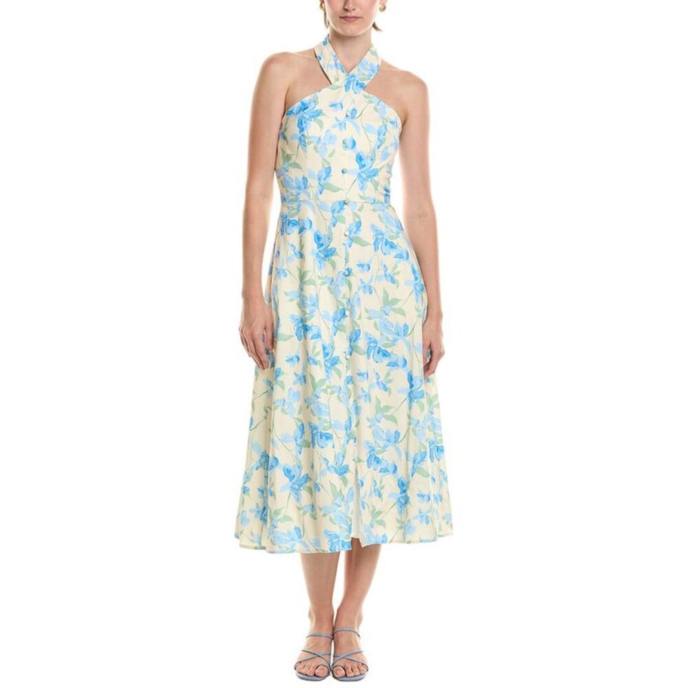 Hutch Womens Wally Linen-Blend Midi Dress, Blue